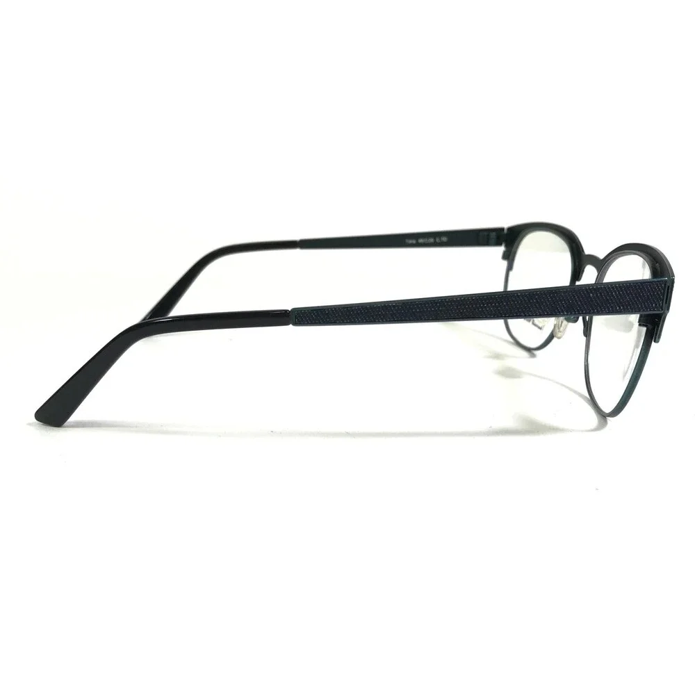Eyenigma Time C.TD Eyeglasses Frames Blue Ribbed Round Full Rim 49-20-135